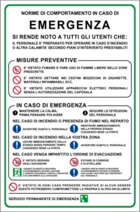 Cartello Norme di comportamento in Caso di Emergenza - 20x30 cm - 3 Pezzi - Adesivo per Interni - MR005